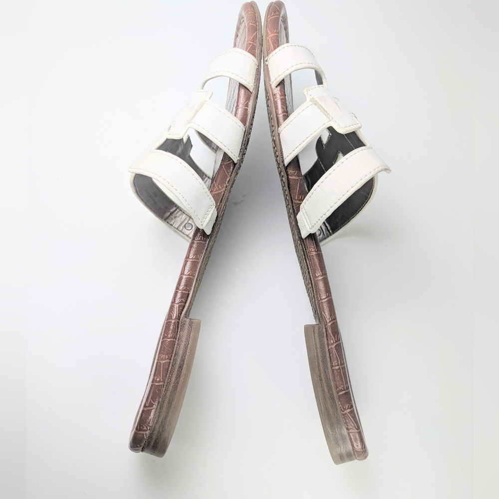 Sam Edelman White Leather Slide Sandals with Brown Footbed - Picture 6 of 16